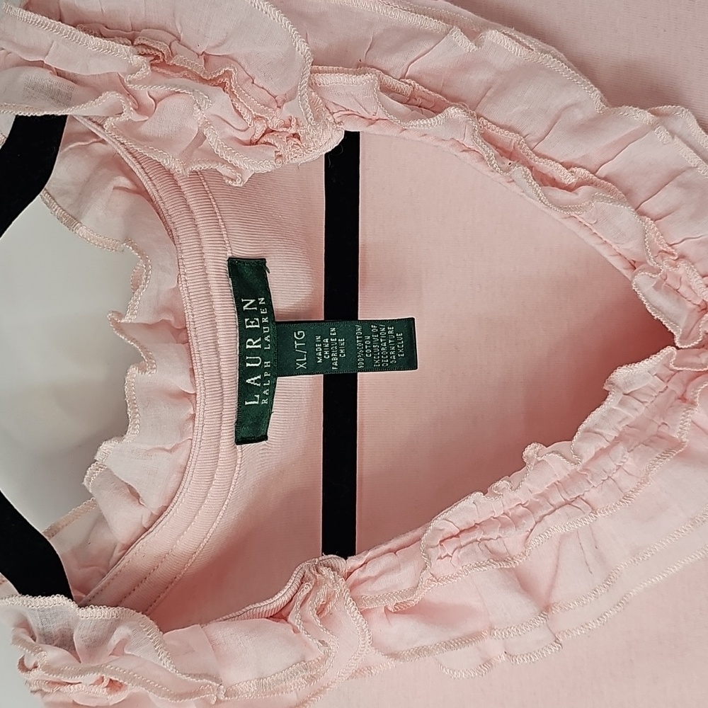 LRL Soft Pink Top w Dainty Ruffled Vneckline Classic Feminine Peasant Fairy - Picture 5 of 13